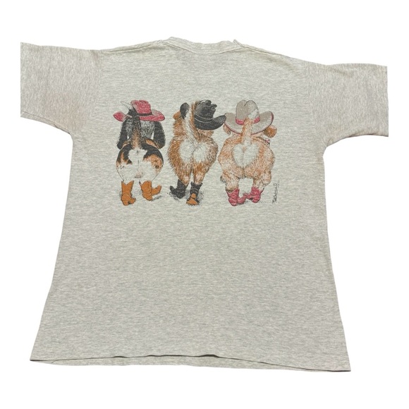 Vintage Tops - Vintage Dog Bum Tee Medium Double Graphic Preshrunk Single Stitch Kitsch Grey